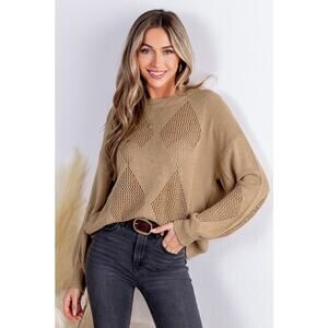Light Brown Round Neck Long Sleeve Sweater- NEW - Sz L